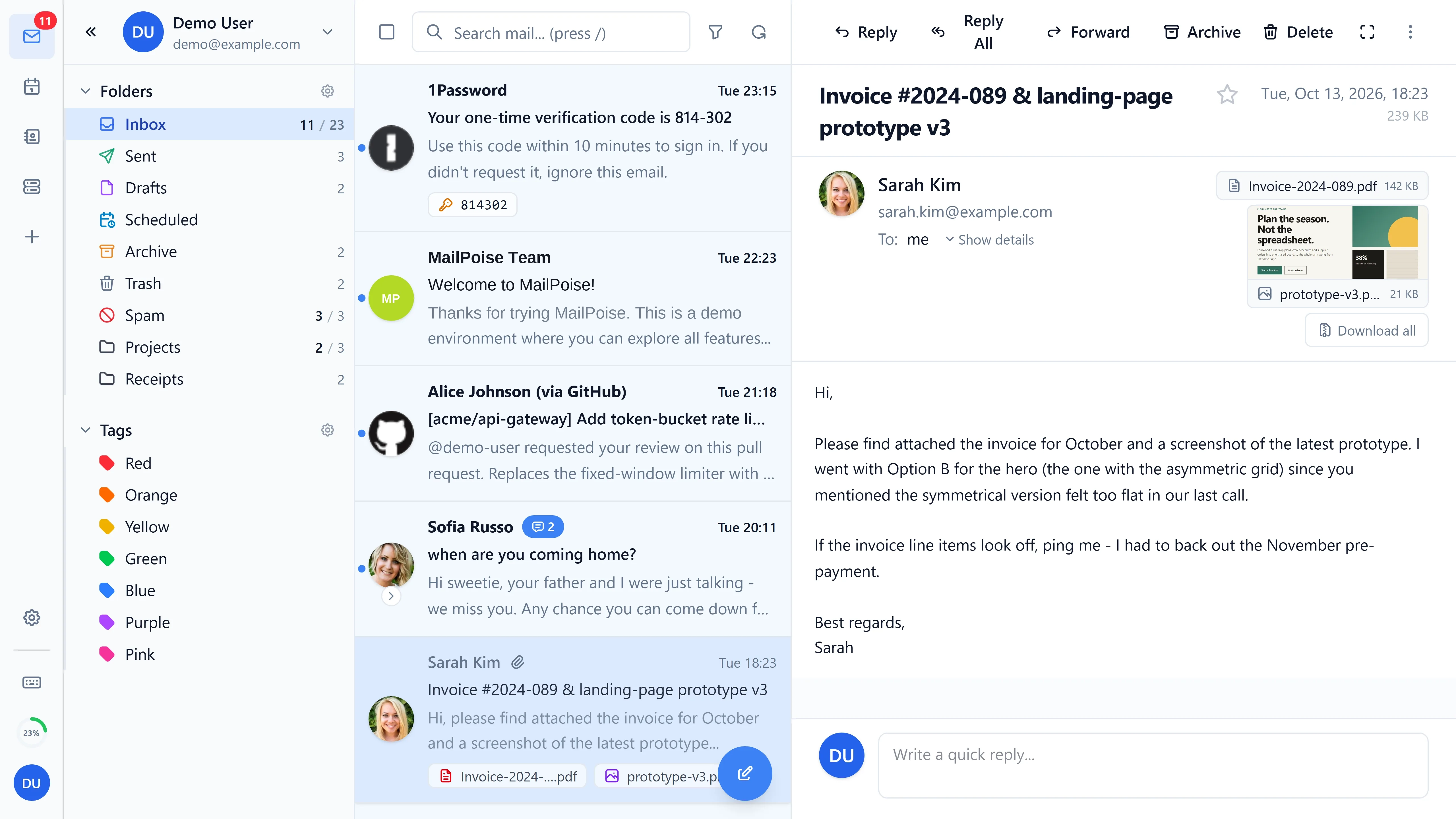 MailPoise webmail inbox